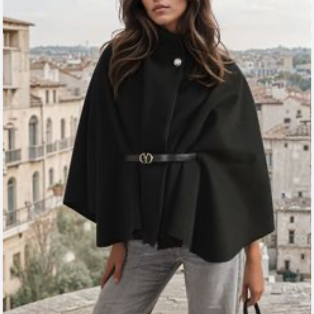 ShopEvelynne Deep Red Cape with Belt - Picture 3 of 4